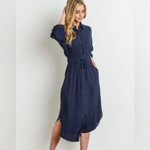 Button Down 3/4 Sleeve Dress with a waist tie